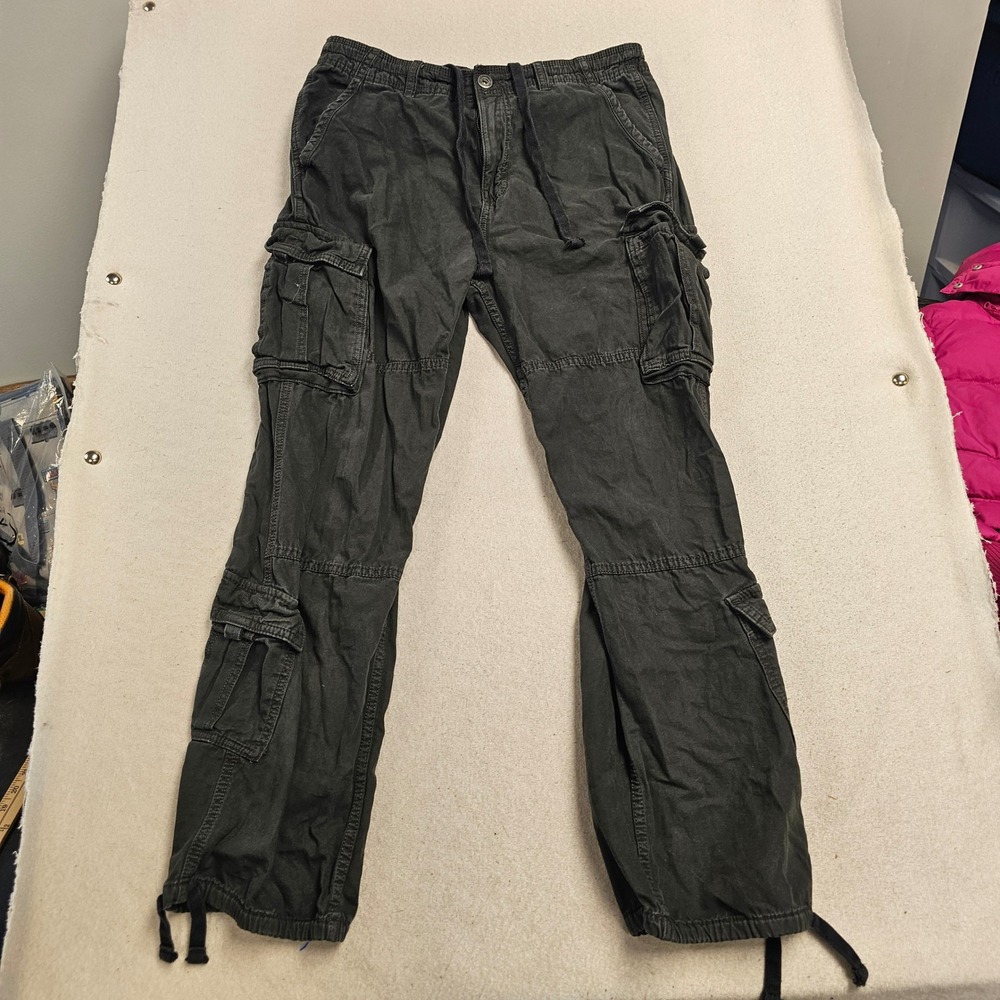 Aeropostale Mens Baggy Cargo Pants Gray Elastic Waist Drawstring Hem Size Medium